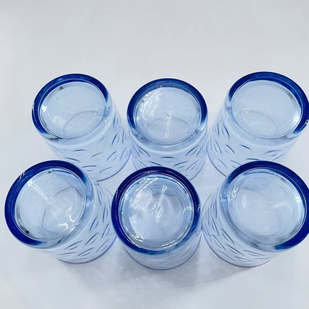 Pasabahce Cirque Blue Bubble Circle Ring Glasses Set of 6 Rocks Tumblers 4in